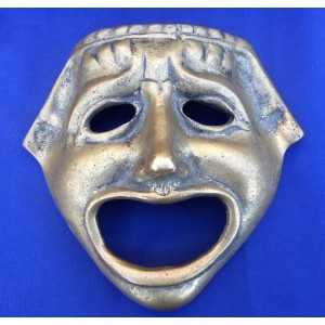 Vintage Brass Tragedy Face Mask Greek Theater Drama Ancient Replica Hanging 6.5"   183343560883